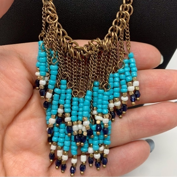 Southwestern Boho Blue Teal Beaded Necklace - Picture 3 of 7